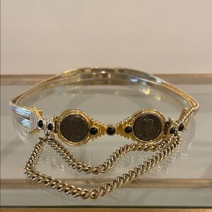 Judith Leiber Gold  Chain Belt with Black Coin Accents Size M/L